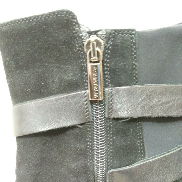 Aquatalia Black Suede Stretch Ankle Boots Womens 9.5 Heels Buckle Side Zip - Picture 7 of 12
